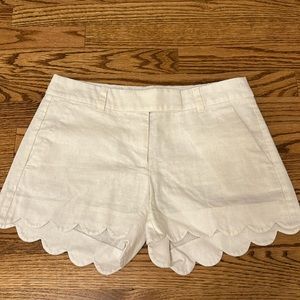 J Crew Women's Scalloped Hem Linen-Blend Shorts in White, Sz 2